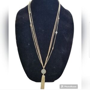 CHARMING CHARLIE GOLDTONED TASSEL PENDANT CHAIN NECKLACE